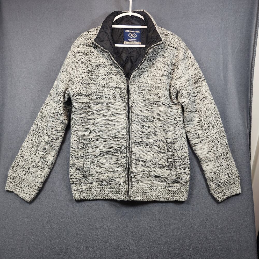 Amongst Others Mens Sweater Jacket XL Grey Full Zip Insulated Quilt Lined Casual